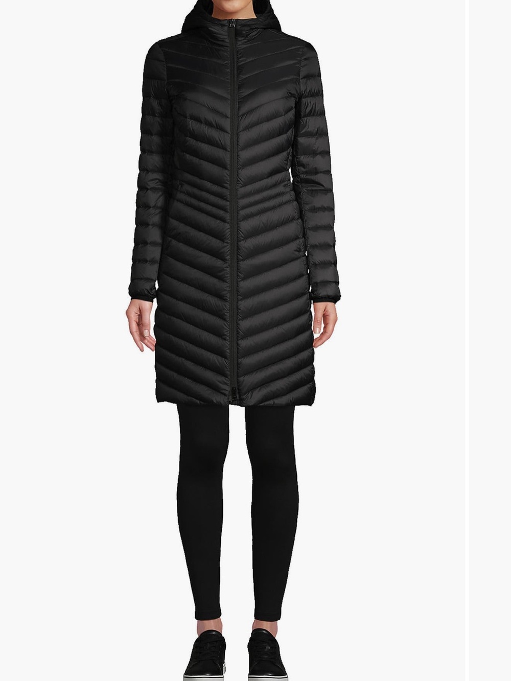 Land’s End Black Ultralight Packable Long Down Coat Size Large